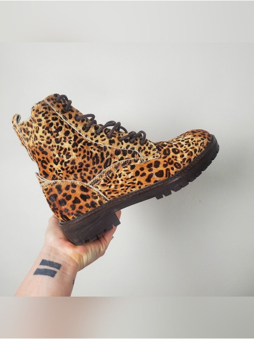 Lucky Brand Mini Leopard Haircalf Combat Boots Size 7